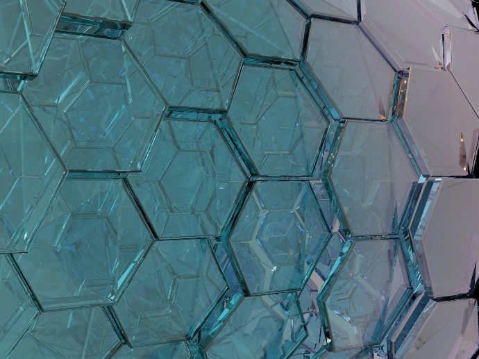 a close up of a wall made of glass
